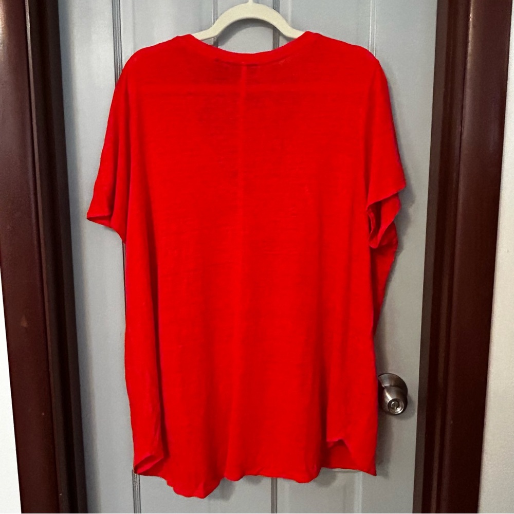 Tahari Poppy 100% Linen V-neck Short Sleeve Hi Lo Tunic Top Size 2X - Picture 2 of 7